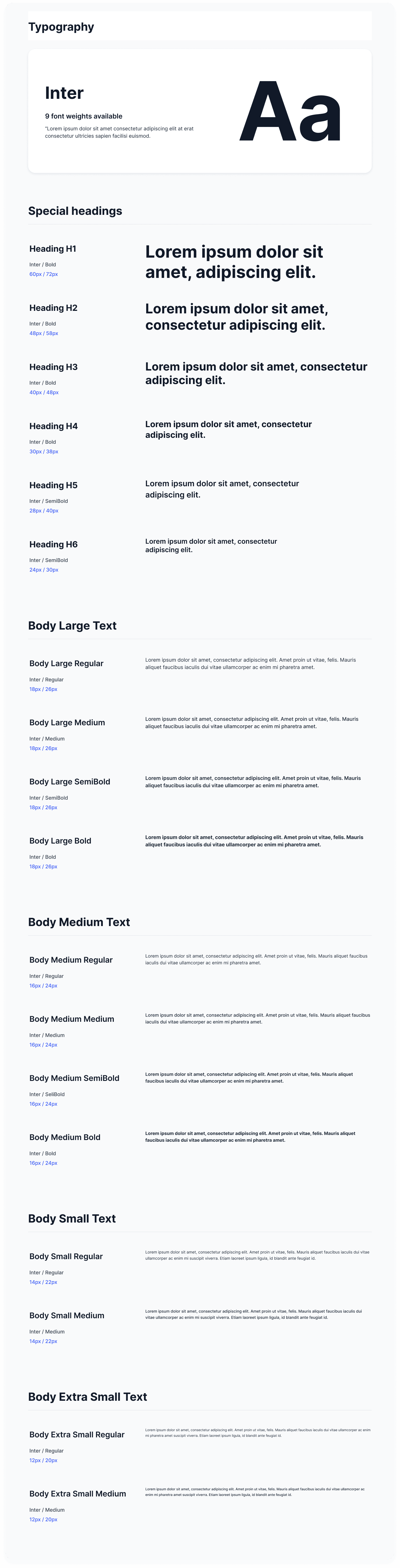 Typography scale and usage guidelines for headings, body text, and UI labels