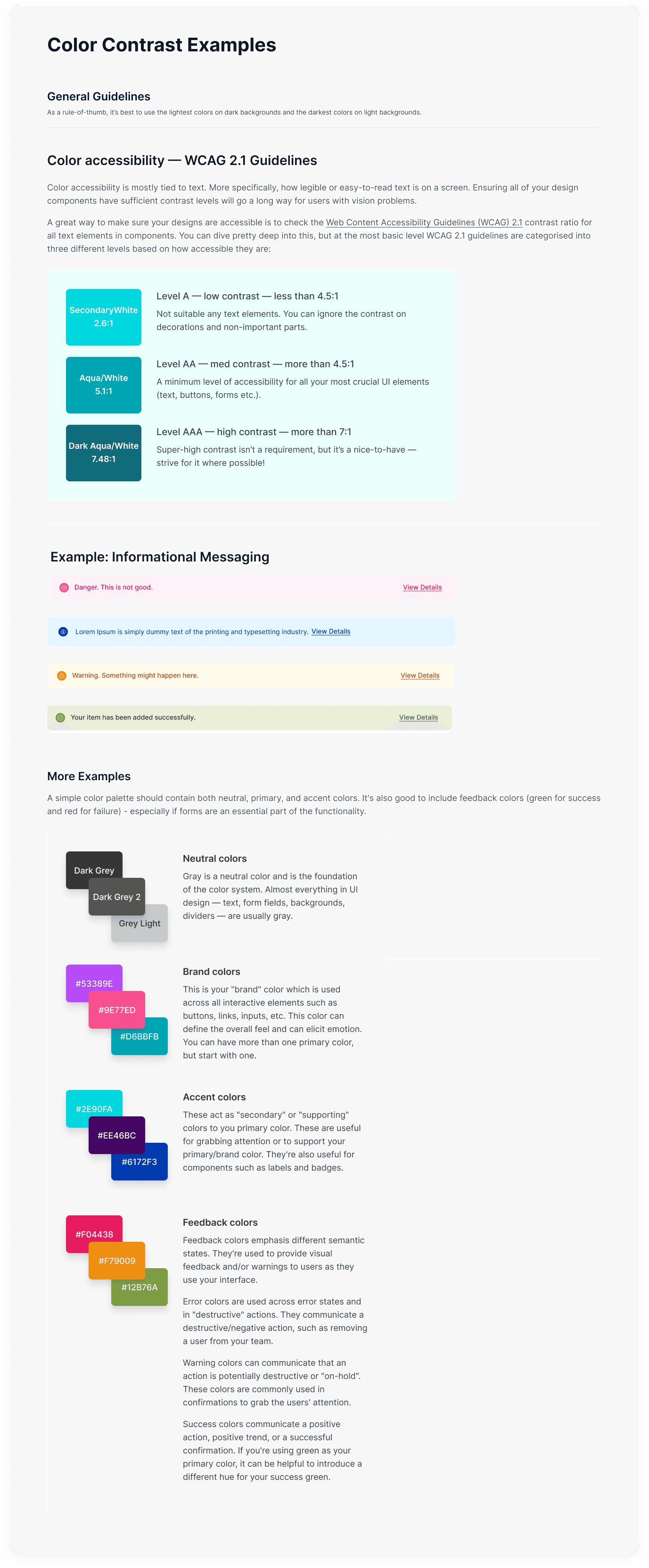 Color accessibility matrix showing WCAG compliance for all color combinations